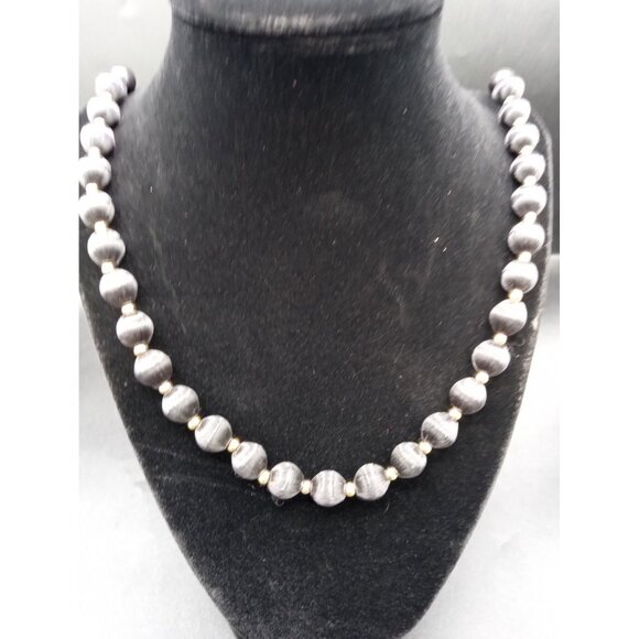 Gray Satin Silk Thread Beaded Necklace Vintage 1980s Korea 29 In Fashion Jewelry - Picture 12 of 14
